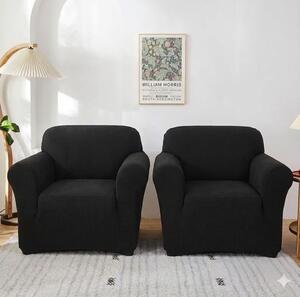 Set 2 Huse Elastice pentru Fotolii, Material Lycra Texturat, Culoare Negru