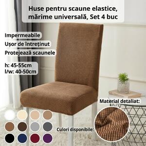 Set 4 Huse Elastice pentru Scaune cu Spătar, Lycra, Mărime Universală, Impermeabile - Cafea cu lapte