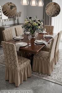 Set 6 Huse Elastice pentru Scaune cu volanas Jacquard, Bej