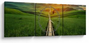 Tablou - Răsărit de soare peste vale (cu ceas) (90x30 cm)