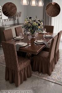 Set 6 Huse Elastice pentru Scaune cu volanas Jacquard, Maro