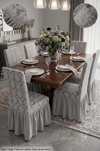 Set 6 Huse Elastice pentru Scaune cu volanas Jacquard, Gri deschis