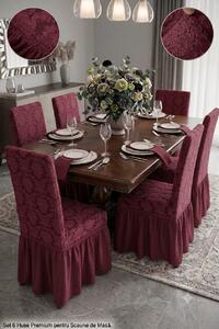 Set 6 Huse Elastice pentru Scaune cu volanas Jacquard, Bordo