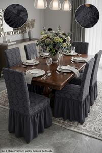 Set 6 Huse Elastice pentru Scaune cu volanas Jacquard, Gri inchis