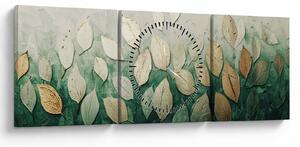 Tablou - Frunze verzi-aurii (cu ceas) (90x30 cm)