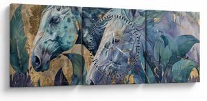 Tablou - Cai cu fundal auriu (cu ceas) (90x30 cm)