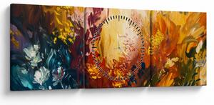 Tablou - pictură abstractă de flori (cu ceas) (90x30 cm)