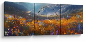 Tablou - Peisaj montan pictat II. (cu ceas) (90x30 cm)