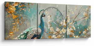 Tablou - Păun cu decor de aur (cu ceas) (90x30 cm)