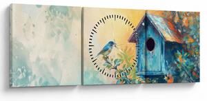 Tablou - Birdhouse, acuarelă, acuarelă (cu ceas) (90x30 cm)