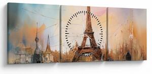 Tablou - Pictură a Turnului Eiffel (cu ceas) (90x30 cm)