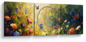 Tablou - Pajiște cu flori de primăvară, pictură (cu ceas) (90x30 cm)