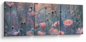 Tablou - Flori în culori pastelate (cu ceas) (90x30 cm)