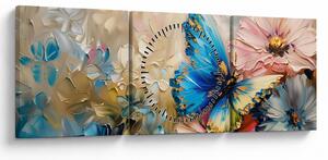 Tablou - Pictura de flori și fluturi (cu ceas) (90x30 cm)