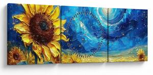 Tablou - Pictura floarea-soarelui (cu ceas) (90x30 cm)