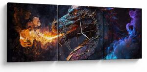 Tablou - Dragon scuipând flăcări (cu ceas) (90x30 cm)