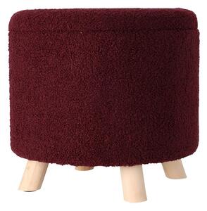 Taburet material grena Teddy, cu spatiu de depozitare și picioare de lemn, 40x37 cm