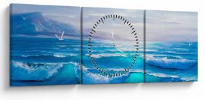 Tablou - Pictură în ulei de mare cu pescăruși (cu ceas) (90x30 cm)
