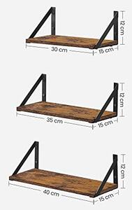 Set 3 etajere - rafturi de perete, Vasagle, Negru , 40.0×15.0×12.0 cm