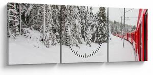 Tablou - Tren într-un peisaj înzăpezit (cu ceas) (90x30 cm)