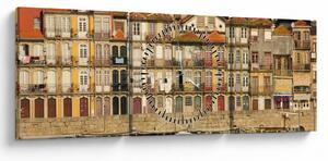 Tablou - Cartierul Waterfront, Portugalia (cu ceas) (90x30 cm)