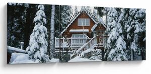 Tablou - Cabană din lemn (cu ceas) (90x30 cm)