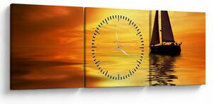 Tablou - Sailboat la apus de soare (cu ceas) (90x30 cm)