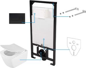 Deante Anemon Zero, set suspendat 6 în 1, vas de toaletă + scaun + cadru + buton negru, CDZN6ZPW