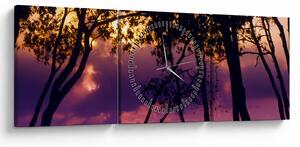 Tablou - Copaci la apus de soare (cu ceas) (90x30 cm)