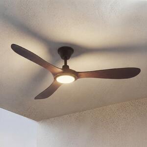 Lucande Ventilator de tavan pentru exterior cu LED-uri Winrod, lemn culoare, reglabil, Lemn, Plastic, Modern