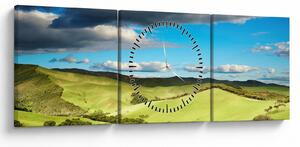 Tablou - Peisaj verde cu dealuri (cu ceas) (90x30 cm)
