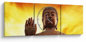 Tablou - Buddha cu fundal roșu și galben (cu ceas) (90x30 cm)