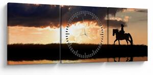 Tablou - Rider pe un cal la apus de soare (cu ceas) (90x30 cm)