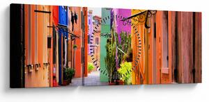 Tablou - Casa colorată în Burano, Veneția (cu ceas) (90x30 cm)