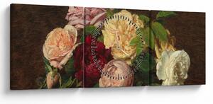 Tablou - Henri Fantin-Latour, Roses de Nice on a Table, reproducere (cu ceas) (90x30 cm)