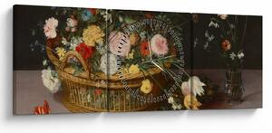 Tablou - Jan Brueghel the Elder, Flowers in a Basket and a Vase, reproducere (cu ceas) (90x30 cm)