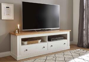 Comoda TV ~Mykonos~ într-un stil modern, romantic, cu aspect de lemn, culoare alb-maro, 153 cm lățime