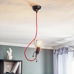 EMIBIG LIGHTING Lampă suspendată Bobi 1 în negru, cablu roșu, bec., reglabil, Negru, Camera de zi / sufragerie, Metal, Modern