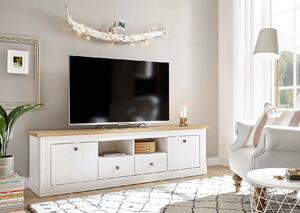 Comodă TV ~Mykonos~ alb-maro, cu aspect de lemn, în stil rustic romantic, 180 cm lățime