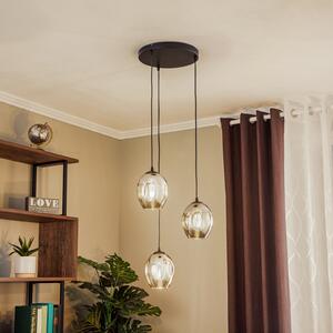 EMIBIG LIGHTING Lampă suspendată Starla, sticlă grafit, rotundă cu 3 becuri, reglabil, Negru, Camera de zi / sufragerie, Sticlă, Modern