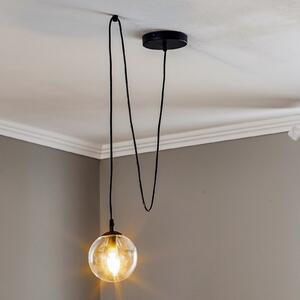 EMIBIG LIGHTING Lampă suspendată Glassy, descentrată, negru, transparent, sticlă, Ø 14cm, reglabil, Negru, Camera de zi / sufragerie, Sticlă, Modern, glob