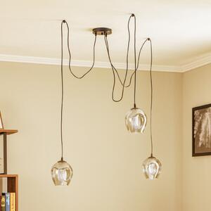 EMIBIG LIGHTING Lampă suspendată Starla, sticlă grafit, 3 becuri descentrate, reglabil, Negru, Camera de zi / sufragerie, Sticlă, Modern