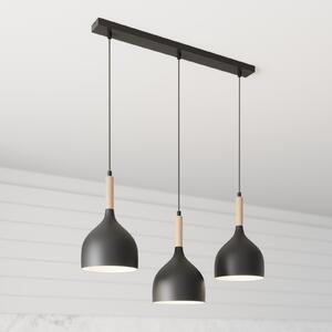 Luminex Lampă suspendată Noak cu 3 flăcări lungă negru/lemn natural, reglabil, Negru, Camera de zi / sufragerie, Metal, Modern