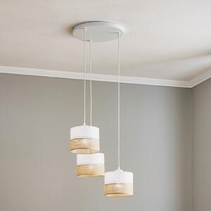 TK Lighting Lampă suspendată Linobianco, rotundă, cu 3 becuri, reglabil, Alb, Camera de zi / sufragerie, Țesătură / Textil, Modern