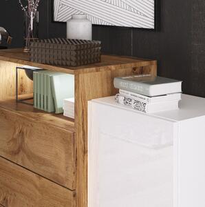 Comodă combinată Freya III (Alb + Stejar wotan + Alb lucios) (fără iluminat). 1059638