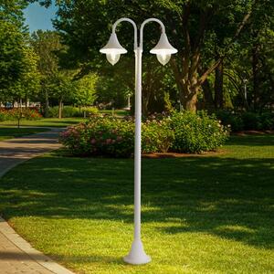Lindby Madea lumina de exterior, alb, 2 becuri, 213 cm, E27, IP44, reglabil, Alb, Aluminiu, Modern, Felinar