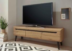 Comodă TV ~Dolomites~ culoare maro, cu aspect de lemn, într-un stil scandinav, picioare negre, 160 cm lățime