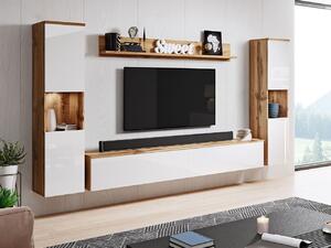 Mobilier living Nova XL (Stejar wotan + Alb lucios) (Iluminat LED alb). 1060057