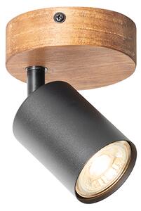 Spotlight industrial negru cu lemn inclinabil - Jeana