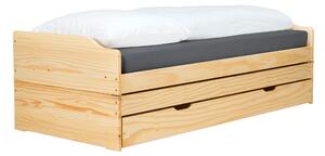 KONDELA Pat cu module suplimentare extensibile, culoare naturală, lemn masiv, 90x200, FLOPY